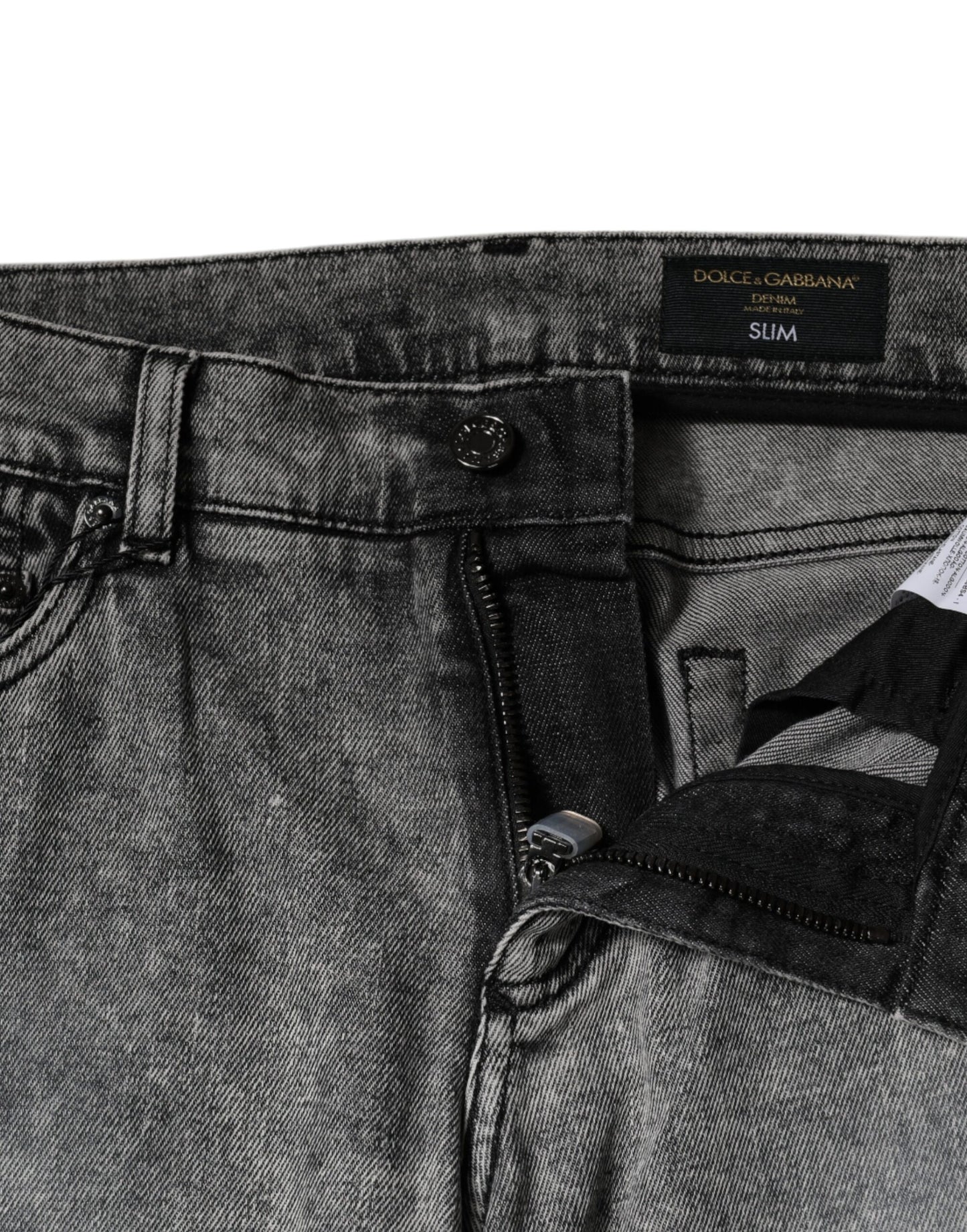 Jean slim en coton gris Dolce &amp; Gabbana avec plaque logo