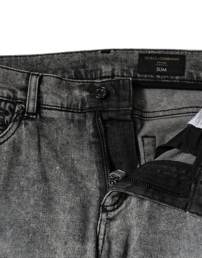 Jean slim en coton gris Dolce &amp; Gabbana avec plaque logo