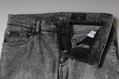 Jean slim en coton gris Dolce &amp; Gabbana avec plaque logo