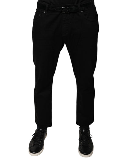 Jean skinny en coton stretch noir avec logo Dolce &amp; Gabbana