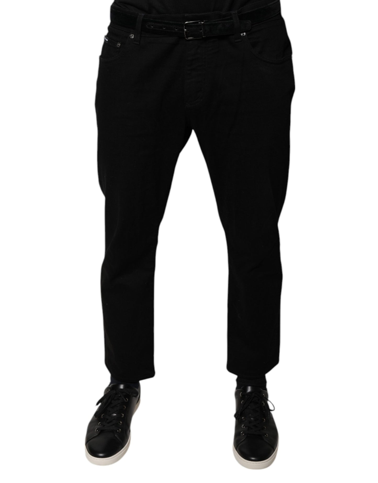 Jean skinny en coton stretch noir avec logo Dolce &amp; Gabbana