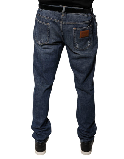 Jean skinny en coton bleu foncé avec logo Dolce &amp; Gabbana