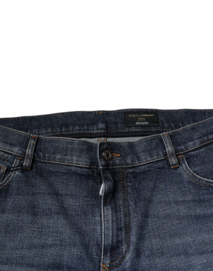 Jean skinny en coton bleu foncé avec logo Dolce &amp; Gabbana