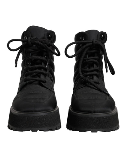 Bottes mi-mollet rembourrées noires à lacets Dolce &amp; Gabbana