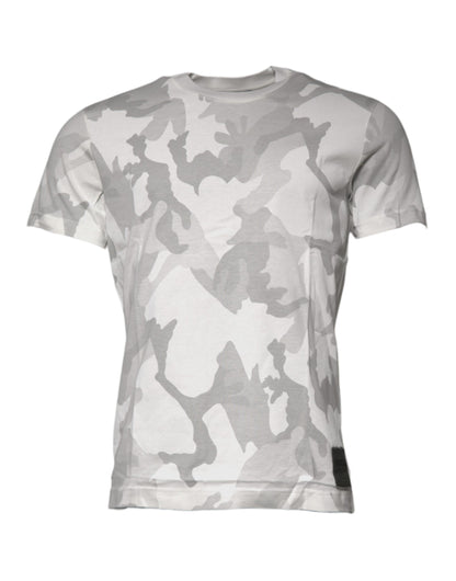 T-shirt ras du cou en coton camouflage blanc et gris Dolce &amp; Gabbana