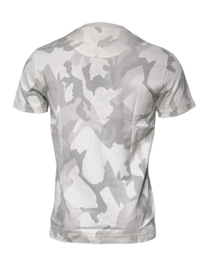 T-shirt ras du cou en coton camouflage blanc et gris Dolce &amp; Gabbana