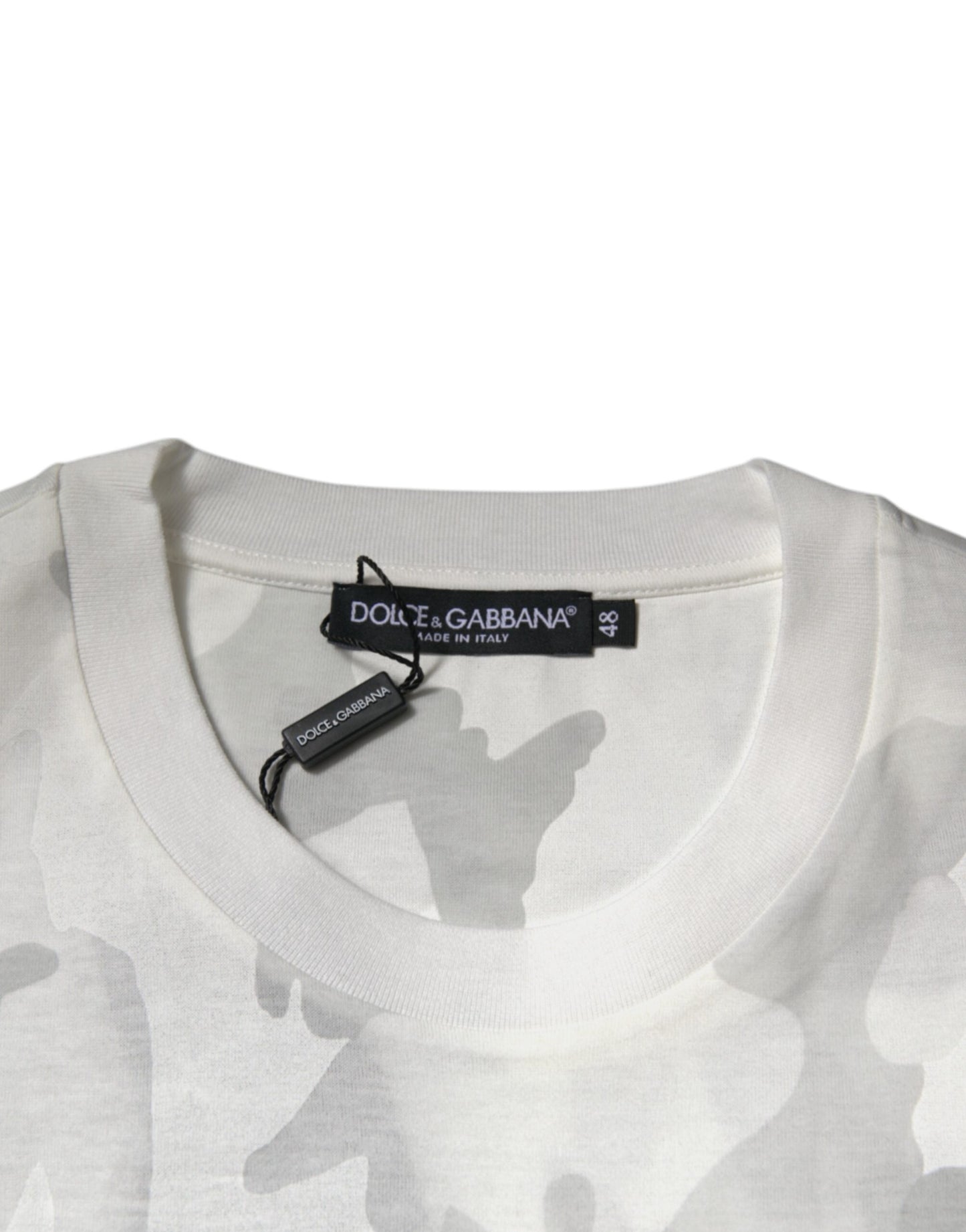 T-shirt ras du cou en coton camouflage blanc et gris Dolce &amp; Gabbana