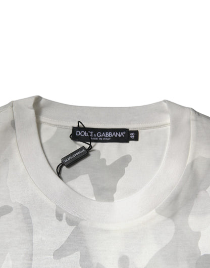 T-shirt ras du cou en coton camouflage blanc et gris Dolce &amp; Gabbana