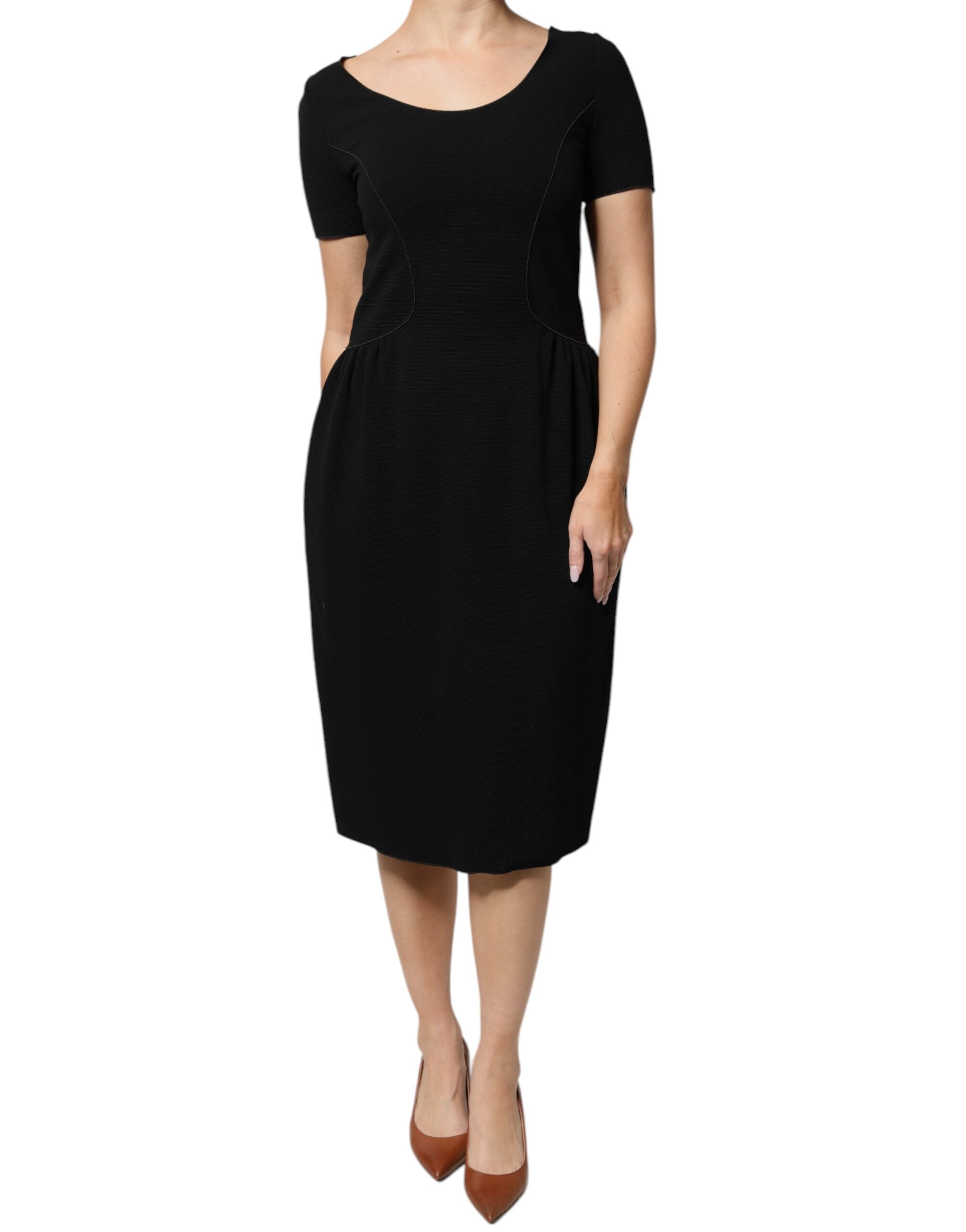 Robe fourreau mi-longue en viscose noire à manches courtes Emporio Armani
