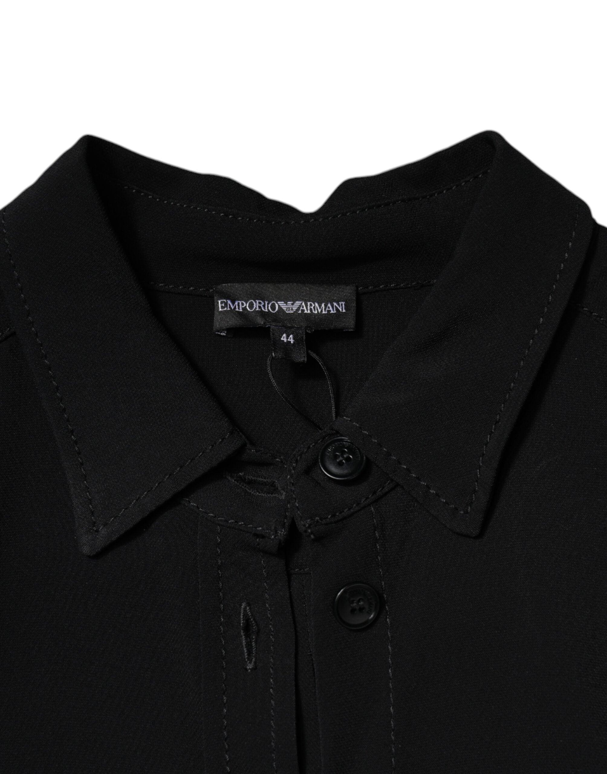 Robe courte trapèze à manches longues en viscose noire Emporio Armani