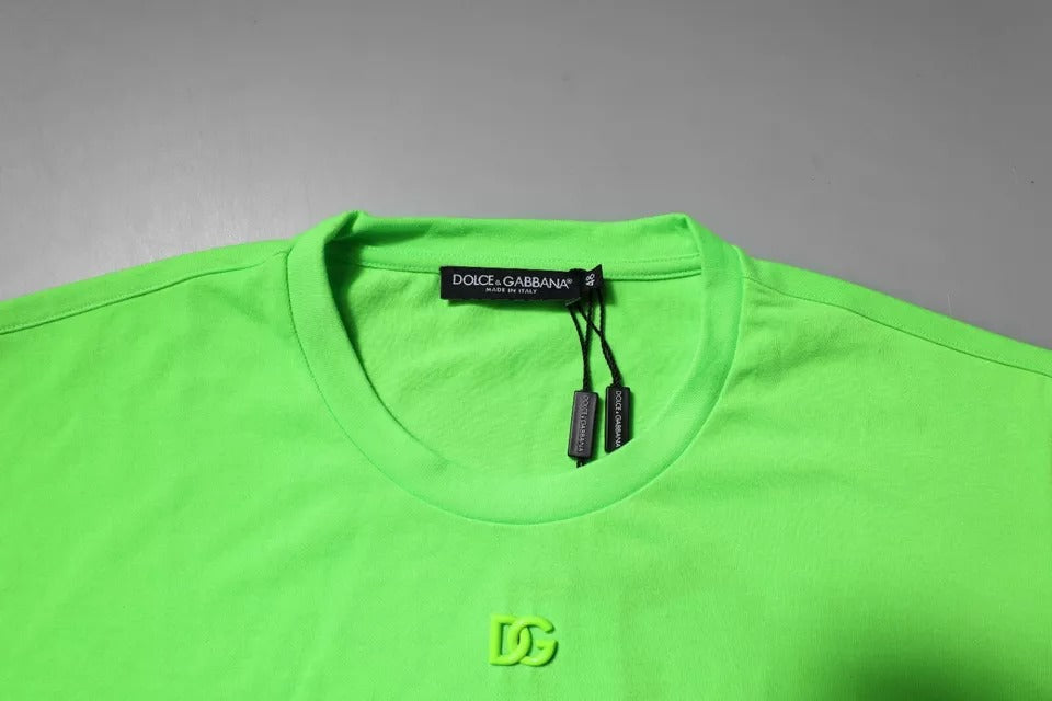 T-shirt ras du cou en polyester avec logo vert Dolce &amp; Gabbana