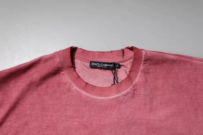 T-shirt ras du cou en coton rose avec logo Dolce &amp; Gabbana
