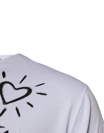 T-shirt ras du cou en coton blanc à imprimé floral Dolce &amp; Gabbana