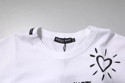 T-shirt ras du cou en coton blanc à imprimé floral Dolce &amp; Gabbana