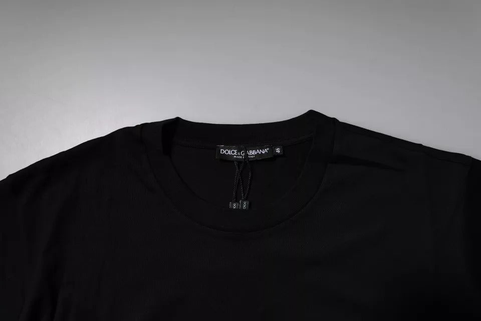 T-shirt ras du cou en coton noir avec patch logo Dolce &amp; Gabbana