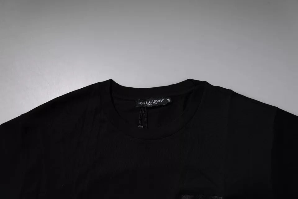T-shirt ras du cou en coton noir avec patch logo Dolce &amp; Gabbana