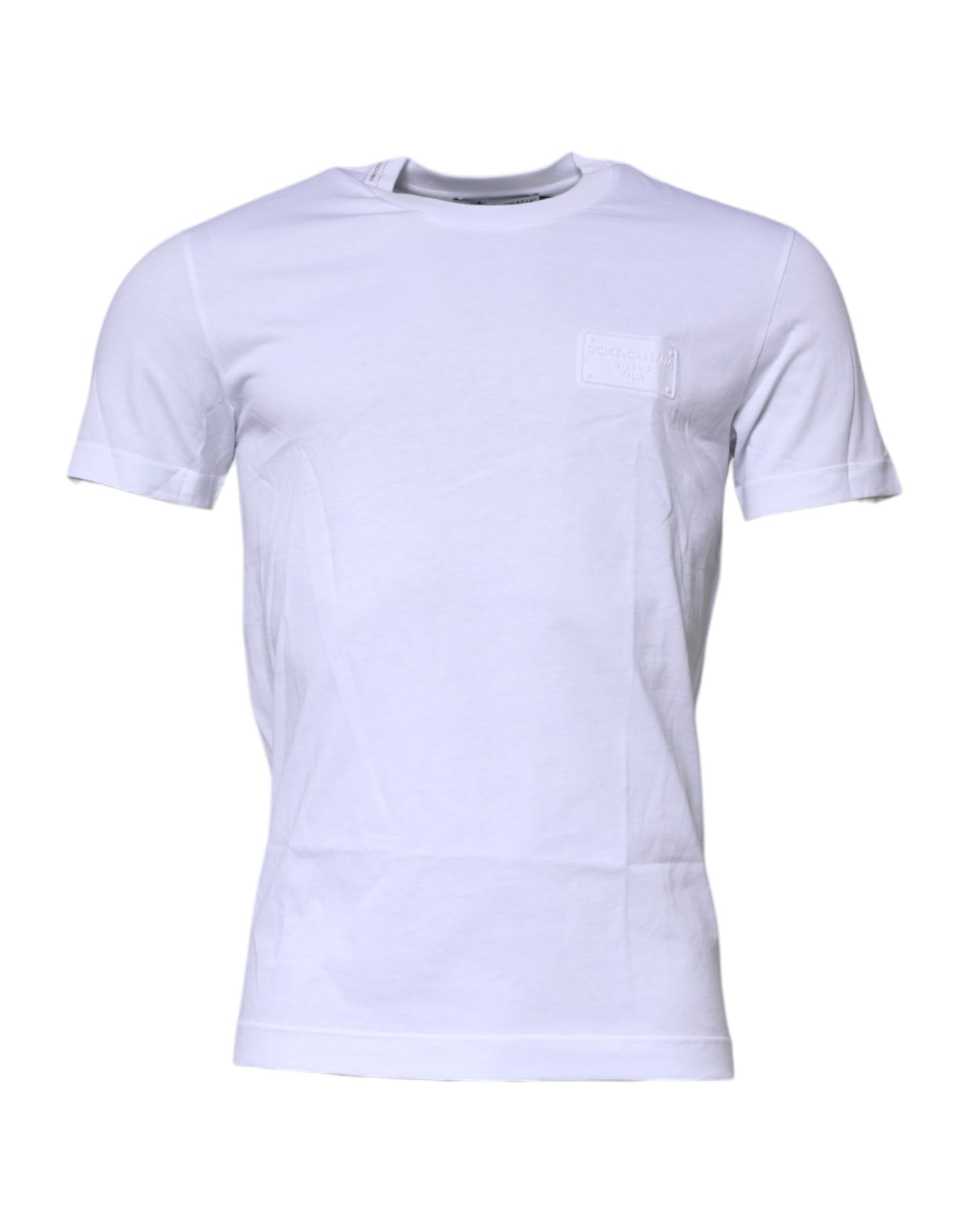 T-shirt ras du cou en coton blanc avec plaque logo Dolce &amp; Gabbana