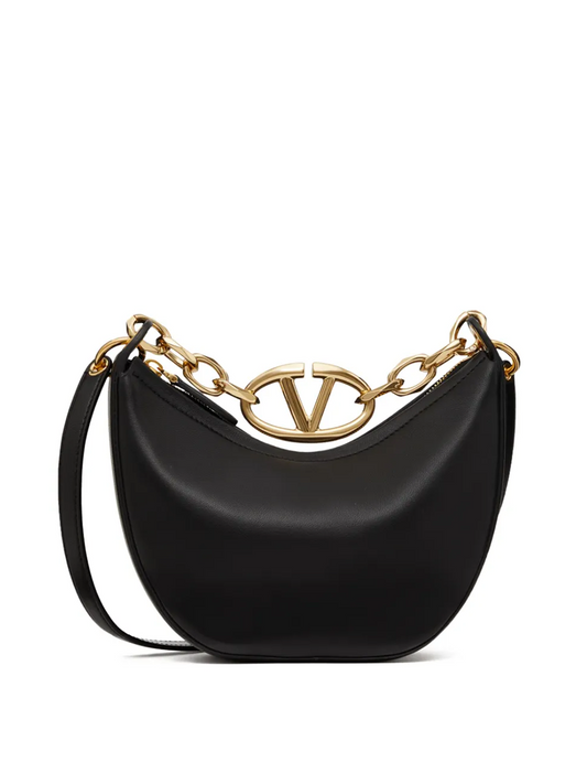 Valentino Garavani Mini Hobo Vlogo Umhängetasche aus schwarzem Leder