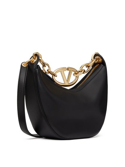 Sac à bandoulière Mini Hobo Vlogo en cuir noir Valentino Garavani