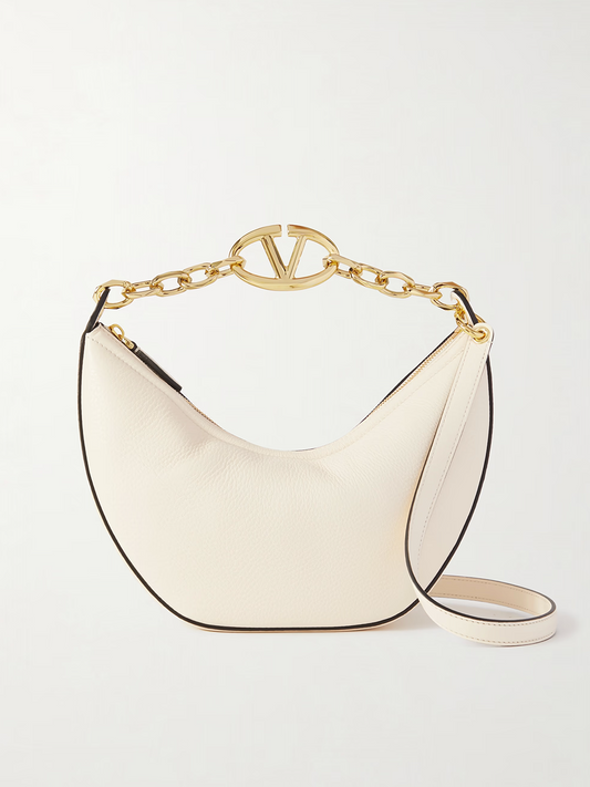 Valentino Garavani Kleine Hobo-Vlogo-Schultertasche aus elfenbeinfarbenem Leder