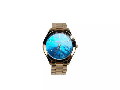 Montre Michael Kors Slim Runway en acier inoxydable MK3494 Bleu océan doré