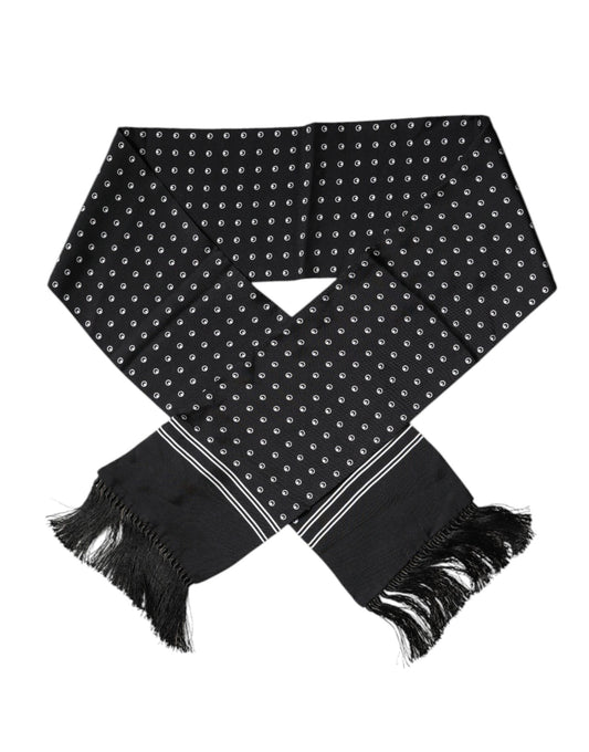 Foulard fin à franges en soie à pois noirs et blancs Dolce &amp; Gabbana