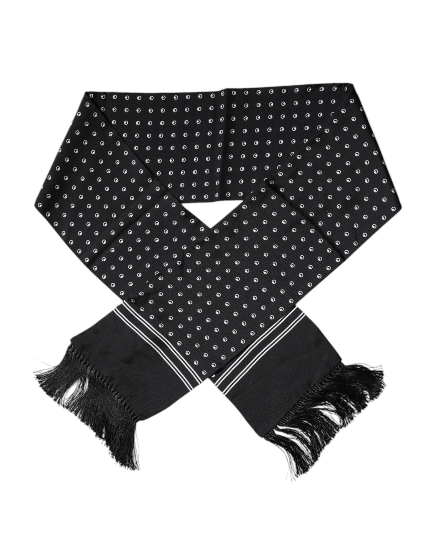 Foulard fin à franges en soie à pois noirs et blancs Dolce &amp; Gabbana