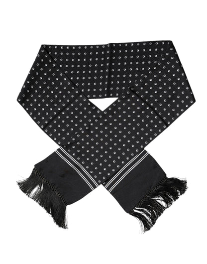 Foulard fin à franges en soie à pois noirs et blancs Dolce &amp; Gabbana