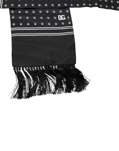 Foulard fin à franges en soie à pois noirs et blancs Dolce &amp; Gabbana