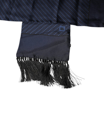 Foulard tour de cou à franges fantaisie bleu foncé Dolce &amp; Gabbana