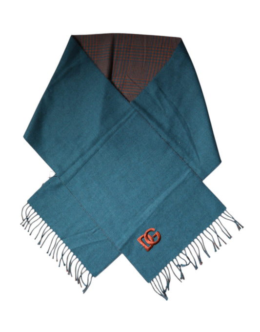 Écharpe châle à franges en laine bleu vert Dolce &amp; Gabbana