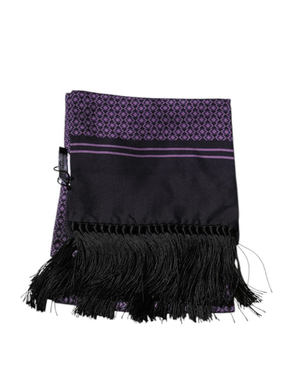 Foulard tour de cou à franges en soie fantaisie violette Dolce &amp; Gabbana