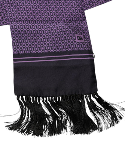 Foulard tour de cou à franges en soie fantaisie violette Dolce &amp; Gabbana