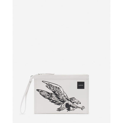 Portefeuille pochette homme en cuir blanc Lanvin