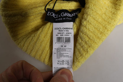 Bonnet d'hiver en tricot de coton jaune Dolce &amp; Gabbana
