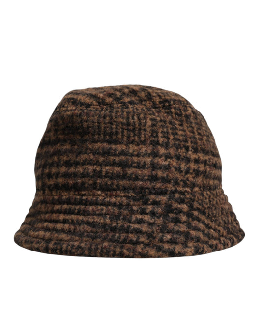 Chapeau bob en laine tissée marron à motif pied-de-poule Dolce &amp; Gabbana