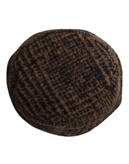 Chapeau bob en laine tissée marron à motif pied-de-poule Dolce &amp; Gabbana
