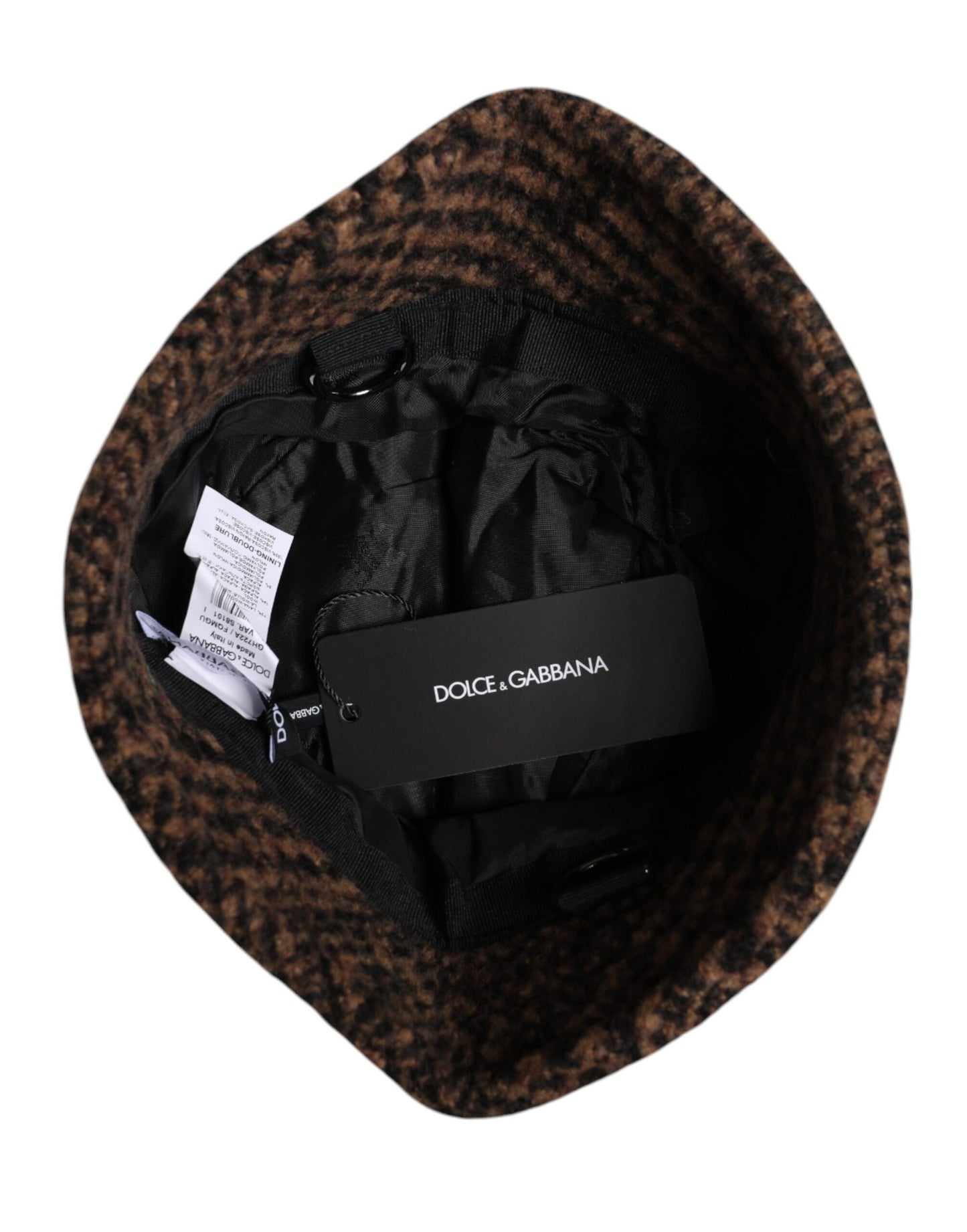 Chapeau bob en laine tissée marron à motif pied-de-poule Dolce &amp; Gabbana