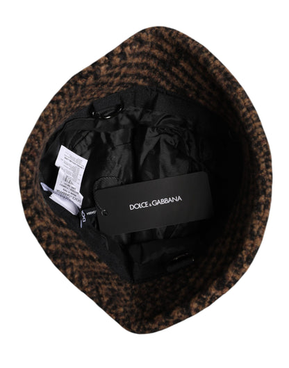 Chapeau bob en laine tissée marron à motif pied-de-poule Dolce &amp; Gabbana