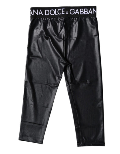 Dolce & Gabbana Black Logo Nylon Cropped Tights Pants Underwear