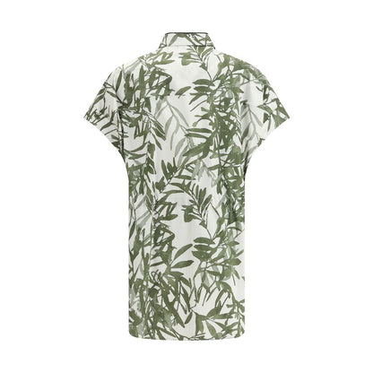Brunello Cucinelli Chemise longue à imprimé feuilles