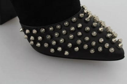 Philipp Plein Schwarze Wildleder-Stiefeletten mit Nietenabsatz