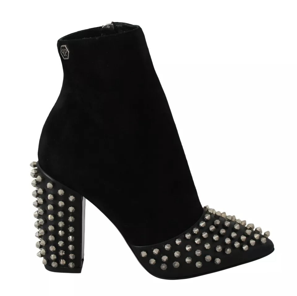 Bottines à talons cloutés en daim noir