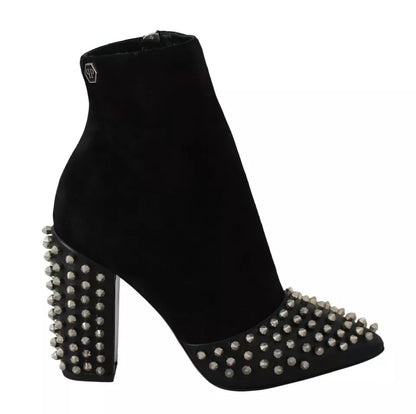 Philipp Plein Schwarze Wildleder-Stiefeletten mit Nietenabsatz