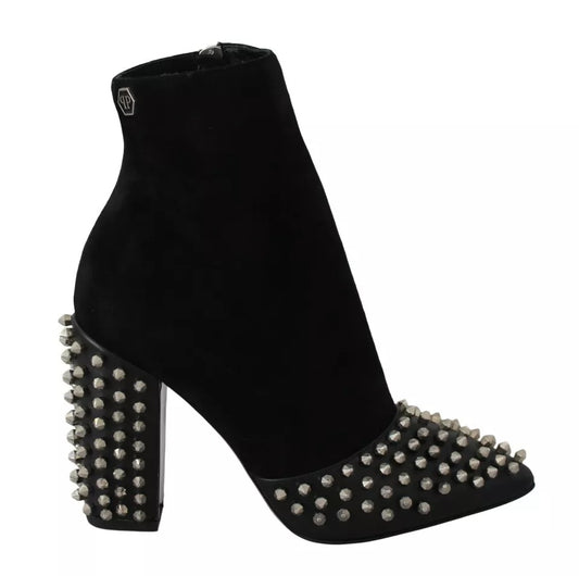 Philipp Plein Schwarze Wildleder-Stiefeletten mit Nietenabsatz