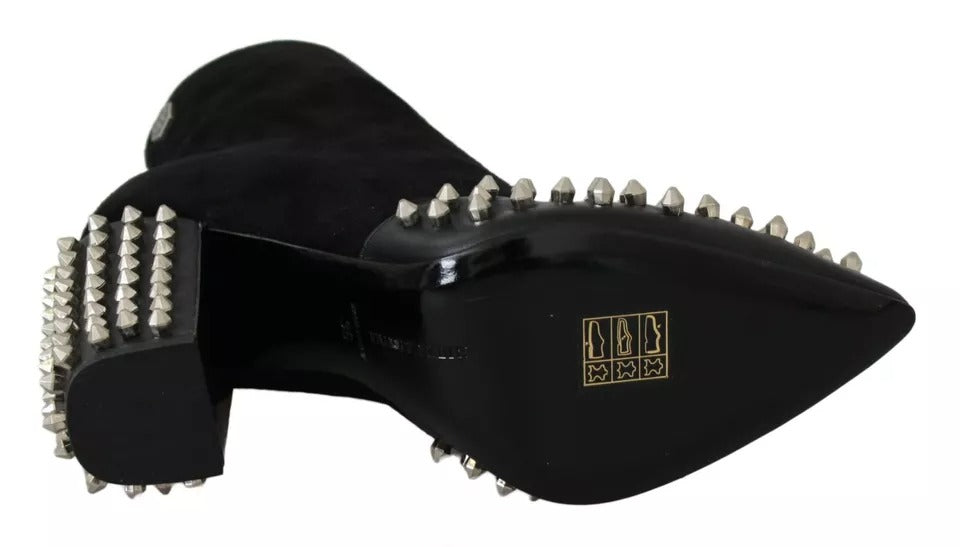 Bottines à talons cloutés en daim noir