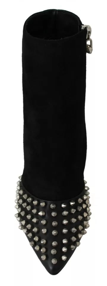 Bottines à talons cloutés en daim noir