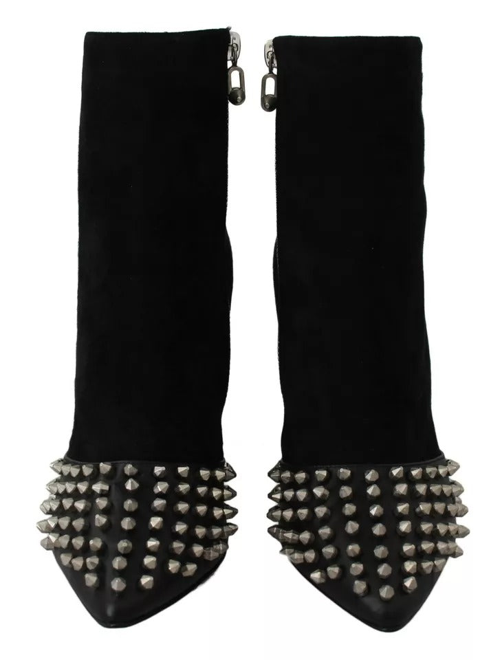 Bottines à talons cloutés en daim noir