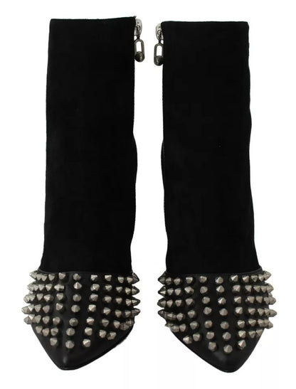 Philipp Plein Schwarze Wildleder-Stiefeletten mit Nietenabsatz