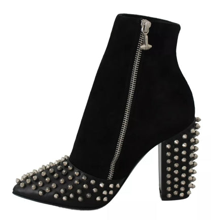 Philipp Plein Schwarze Wildleder-Stiefeletten mit Nietenabsatz